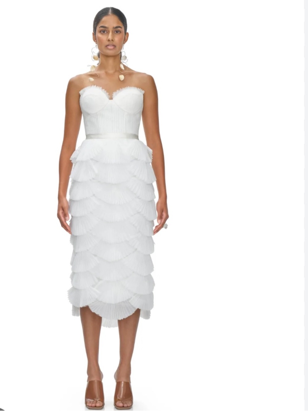 ANDREA IYAMAH  White Tiered Pleated Midi skirt